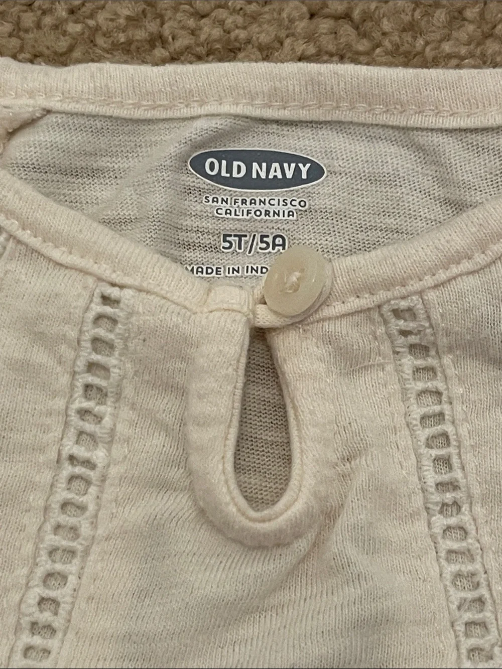 Girls Old Navy Cream Peplum Top with Floral Sleeve Embroidery